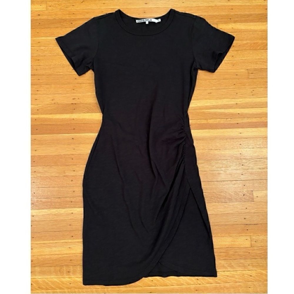 Pam & Gela black short sleeve wrap shirt dress